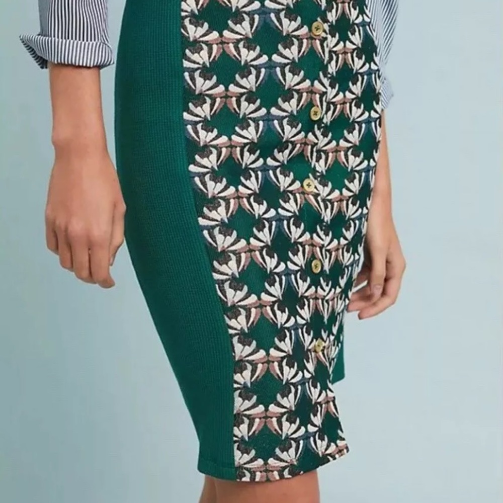 Anthropologie Green Floral Pencil Skirt